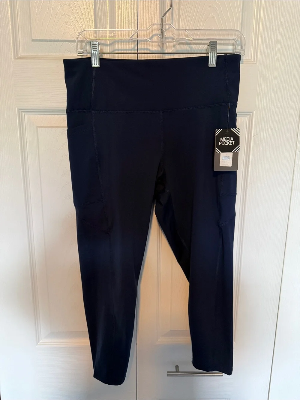 High-Waist Navy Leggings with Media Pocket